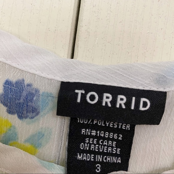 Torrid Floral White & Yellow Sheer Tank Blouse - Picture 4 of 8